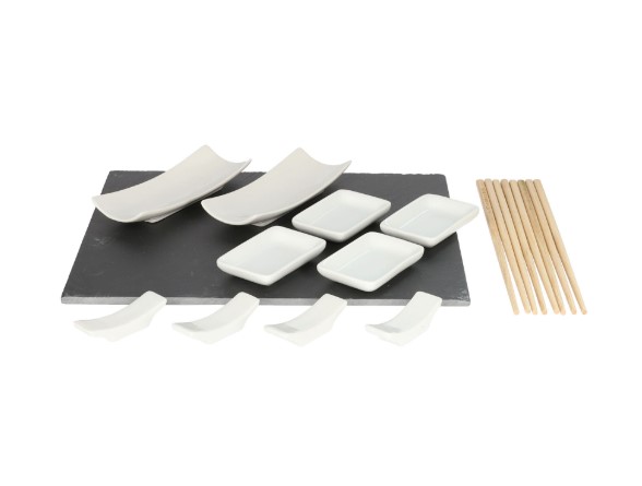 Homla Σετ Σερβιρίσματος 4 Ατόμων Για Sushi 15τμχ Πορσελάνης-Πλάκα-Bamboo 30x24εκ. Stone Homla 163028 (Υλικό: Πορσελάνη) - Homla - 163028